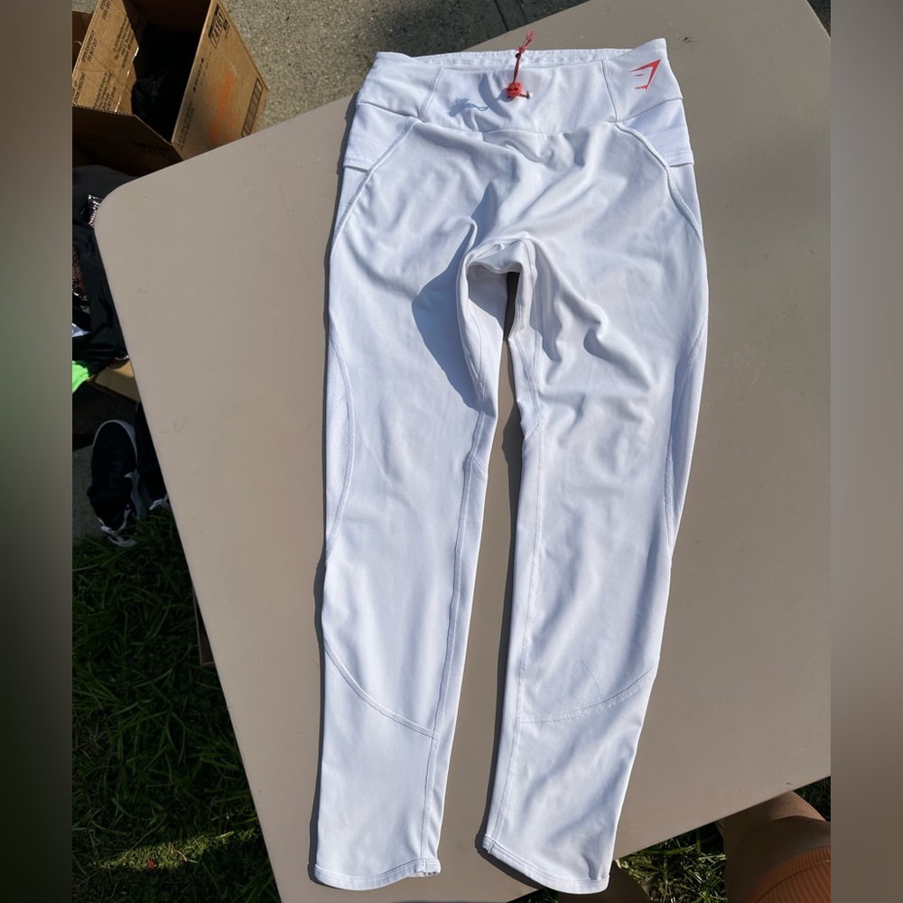 Gymshark White Leggings with Small Red Logo